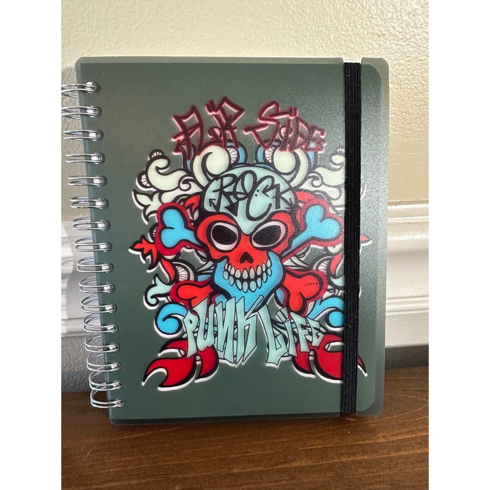 Paperchase Graffiti Punk Life Skull Spiral Notebook Green Lined Journal 6x4.5
